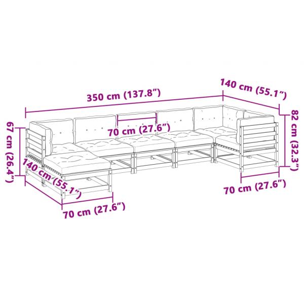 7-tlg. Garten-Sofagarnitur mit Kissen Massivholz Douglasie