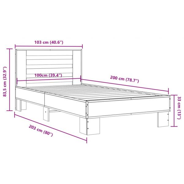 Bettgestell Braun Eichen-Optik 100x200 cm Holzwerkstoff Metall