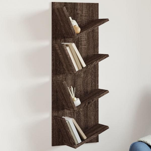 ARDEBO.de - Wand-Bücherregal mit 4 Fächern Braun Eichen-Optik 33x16x90 cm