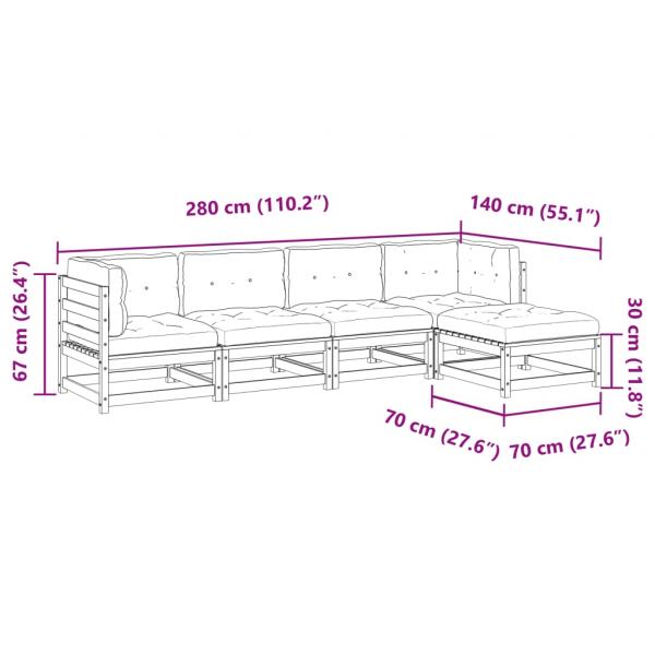 5-tlg. Garten-Sofagarnitur mit Kissen Wachsbraun Kiefernholz