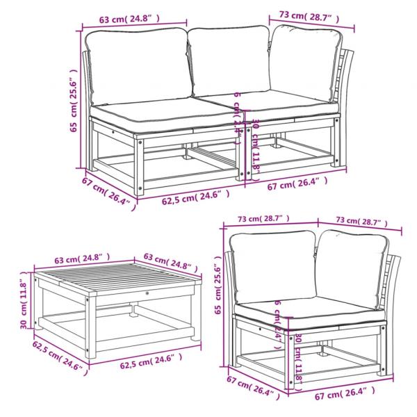 6-tlg. Garten-Lounge-Set mit Kissen Massivholz Akazie