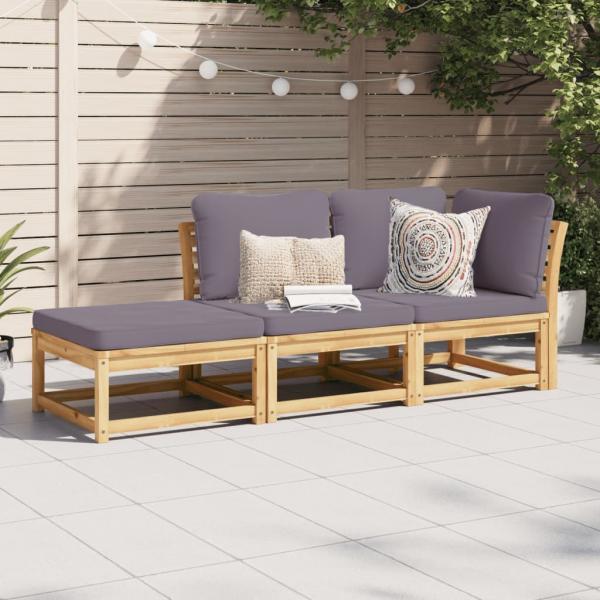 ARDEBO.de - 3-tlg. Garten-Lounge-Set mit Kissen Massivholz Akazie