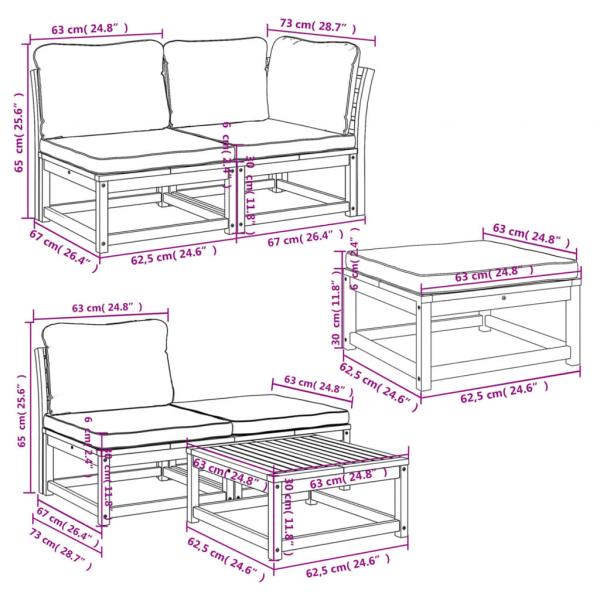 6-tlg. Garten-Lounge-Set mit Kissen Massivholz Akazie