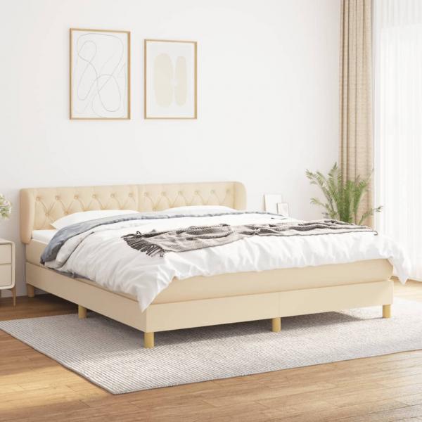 ARDEBO.de - Boxspringbett mit Matratze Creme 160x200 cm Stoff