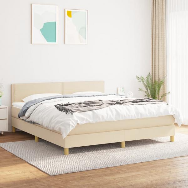 ARDEBO.de - Boxspringbett mit Matratze Creme 160x200 cm Stoff