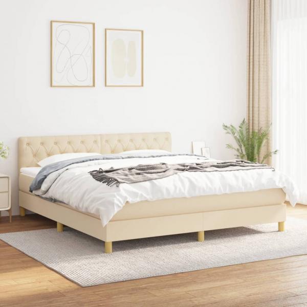 ARDEBO.de - Boxspringbett mit Matratze Creme 160x200 cm Stoff