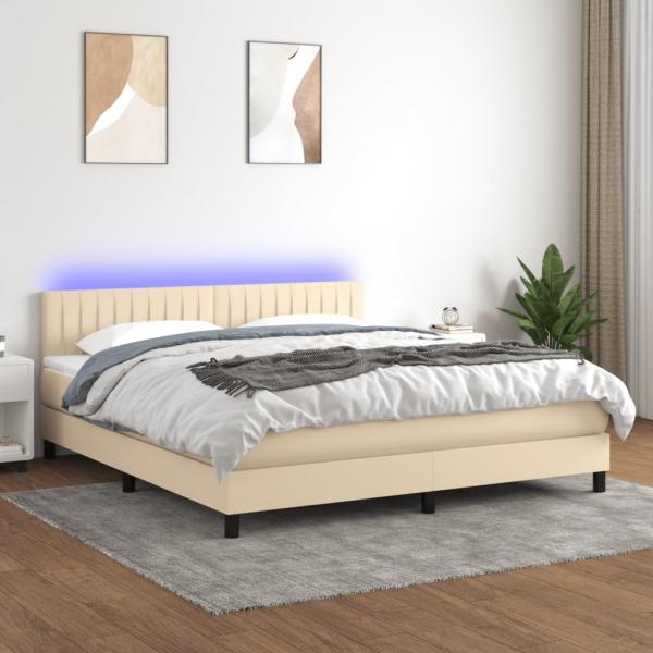 ARDEBO.de - Boxspringbett mit Matratze & LED Creme 160x200 cm Stoff