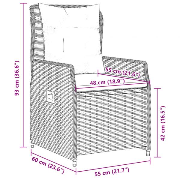 9-tlg. Garten-Essgruppe mit Kissen Grau Poly Rattan