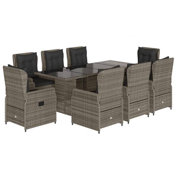 9-tlg. Garten-Essgruppe mit Kissen Grau Poly Rattan