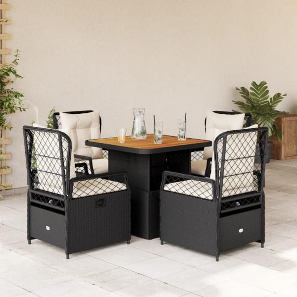 ARDEBO.de - 5-tlg. Garten-Essgruppe mit Kissen Schwarz Poly Rattan