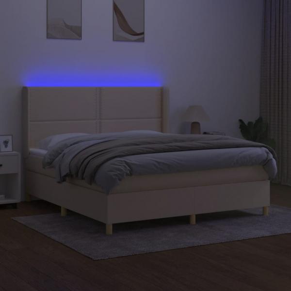 Boxspringbett mit Matratze & LED Creme 160x200 cm Stoff