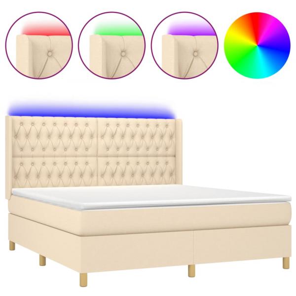 Boxspringbett mit Matratze & LED Creme 160x200 cm Stoff