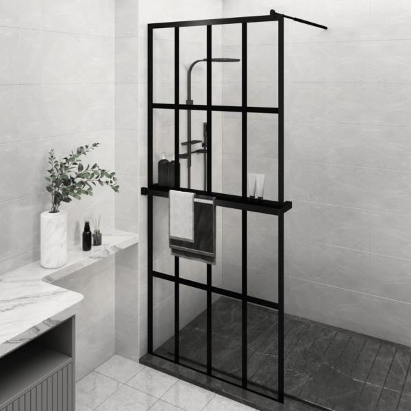 ARDEBO.de - Duschwand mit Ablage für Walk-In-Dusche Schwarz 100x195 cm ESG