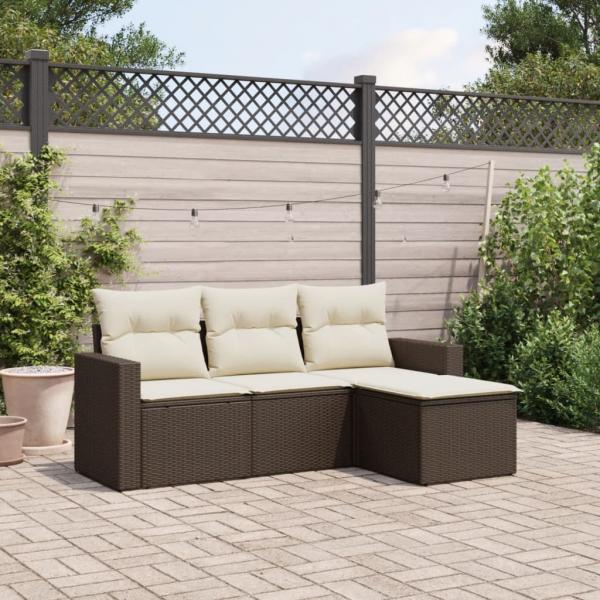 ARDEBO.de - 4-tlg. Garten-Sofagarnitur mit Kissen Braun Poly Rattan