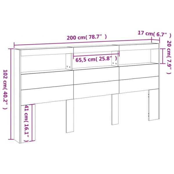 LED-Kopfteil mit Ablagen Weiß 200x17x102 cm