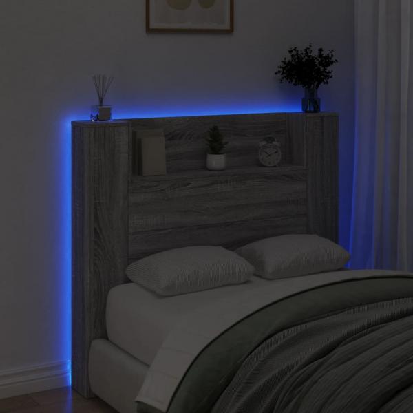 LED-Kopfteil mit Ablagen Grau Sonoma 120x16,5x103,5 cm