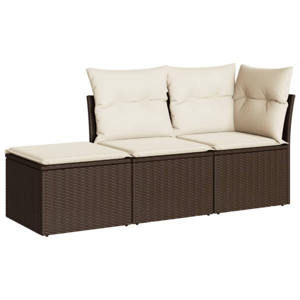 3-tlg. Garten-Sofagarnitur mit Kissen Braun Poly Rattan