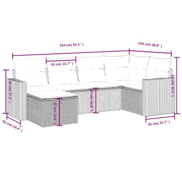 6-tlg. Garten-Sofagarnitur mit Kissen Braun Poly Rattan