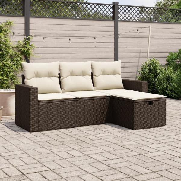 ARDEBO.de - 4-tlg. Garten-Sofagarnitur mit Kissen Braun Poly Rattan