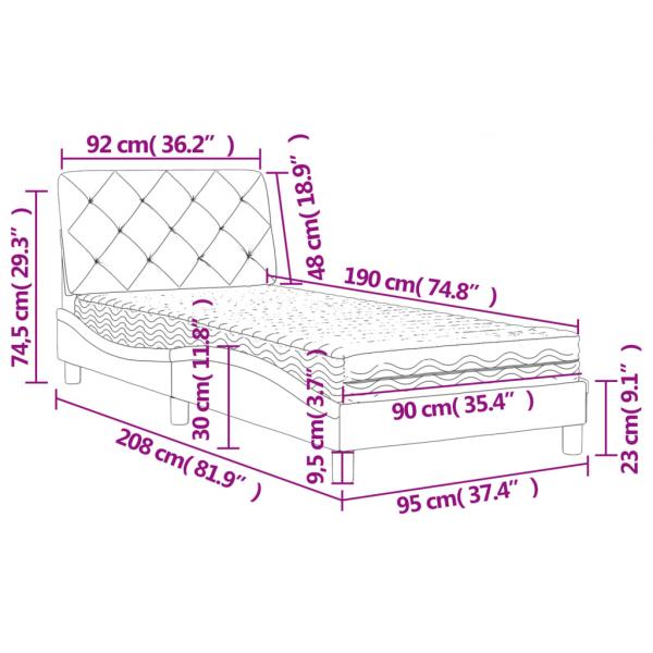 Bett mit Matratze Schwarz 90x190 cm Samt