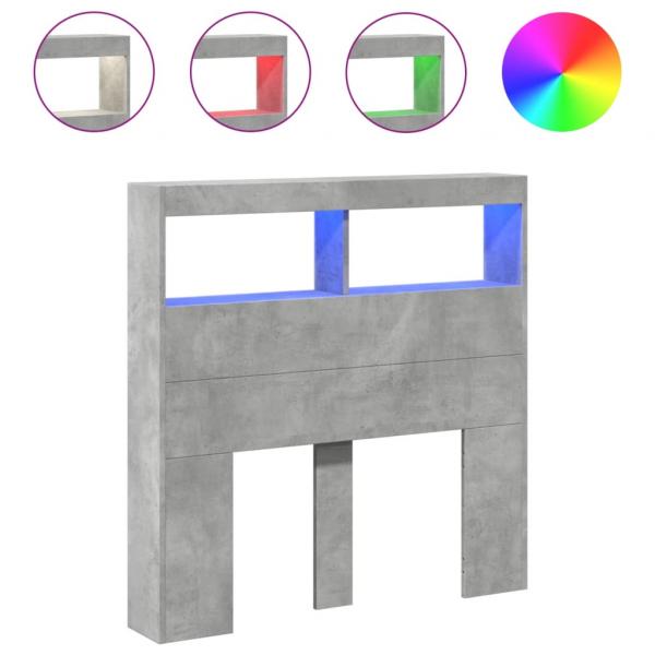 LED-Kopfteil mit Ablagen Betongrau 100x17x102 cm