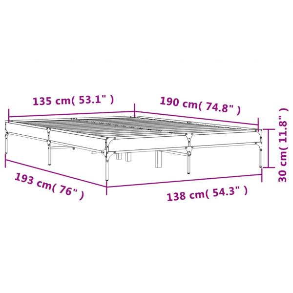 Bettgestell Sonoma-Eiche 135x190 cm Holzwerkstoff und Metall