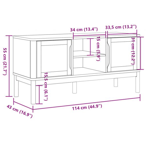 TV-Schrank FLORO Weiß 114x43x55 cm Massivholz Kiefer