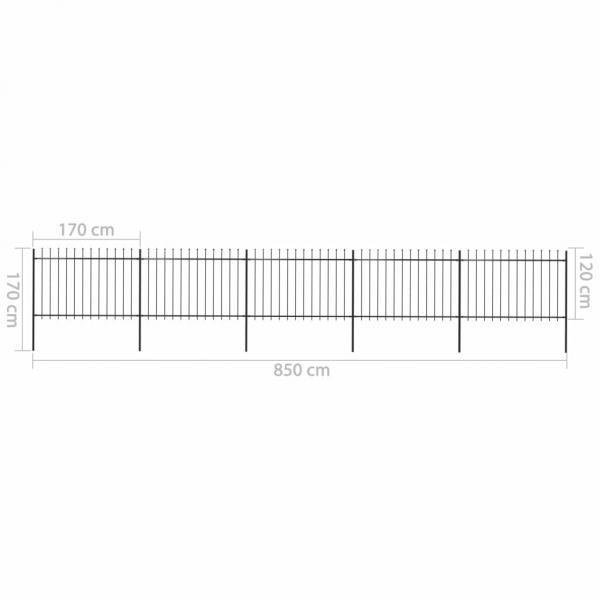 Gartenzaun mit Speerspitzen Stahl 8,5 x 1,2 m Schwarz