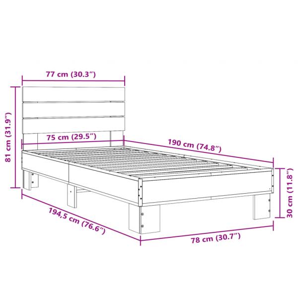 Bettgestell Grau Sonoma 75x190 cm Holzwerkstoff und Metall