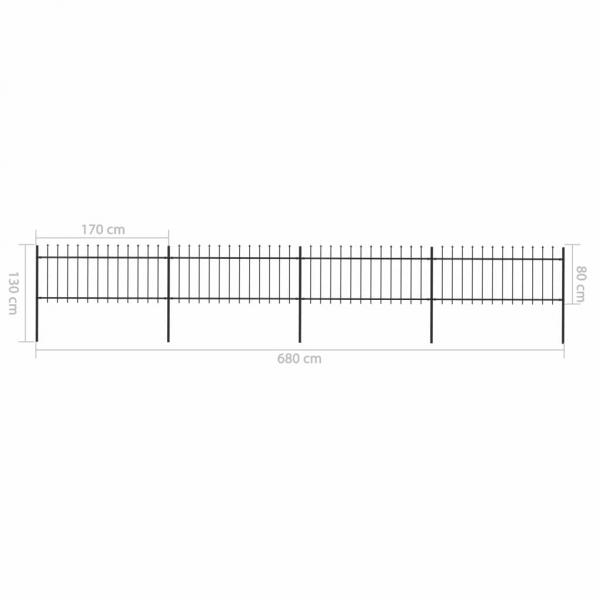 Gartenzaun mit Speerspitzen Stahl 6,8 x 0,8 m Schwarz