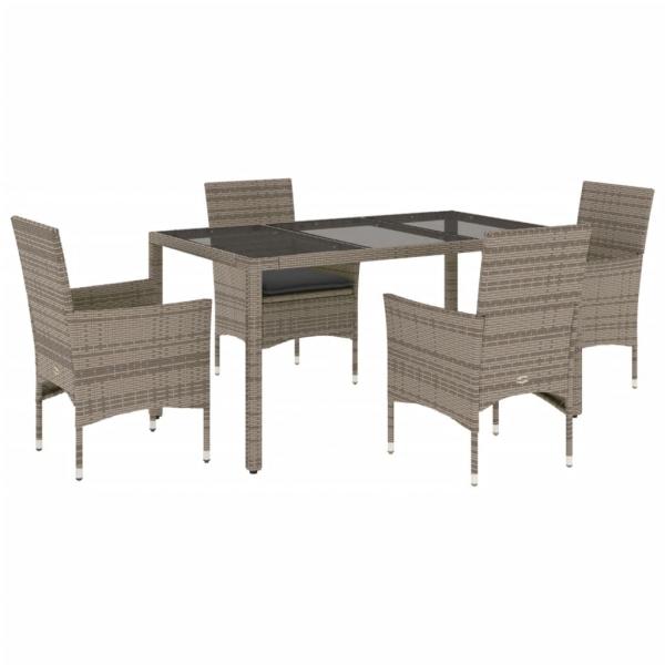 5-tlg. Garten-Essgruppe mit Kissen Grau Poly Rattan und Glas