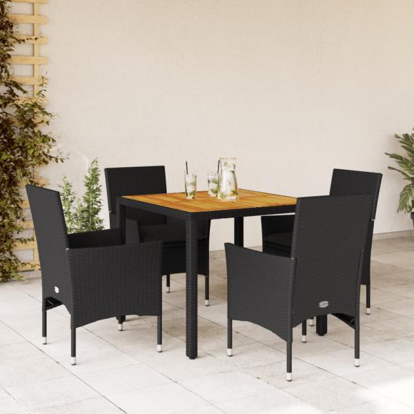 ARDEBO.de - 5-tlg. Garten-Essgruppe mit Kissen Schwarz Poly Rattan Akazie