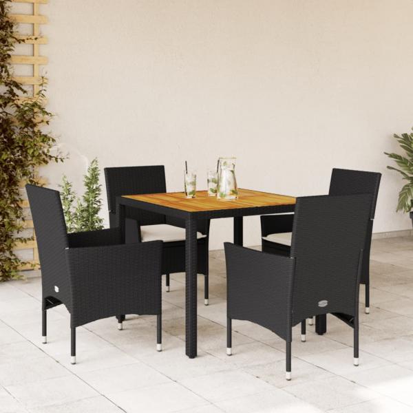 ARDEBO.de - 5-tlg. Garten-Essgruppe mit Kissen Schwarz Poly Rattan Akazie