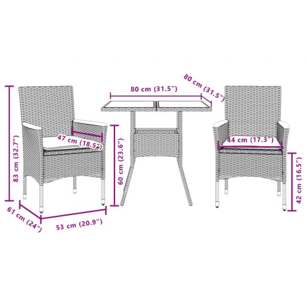 7-tlg. Garten-Essgruppe mit Kissen Schwarz Poly Rattan Akazie