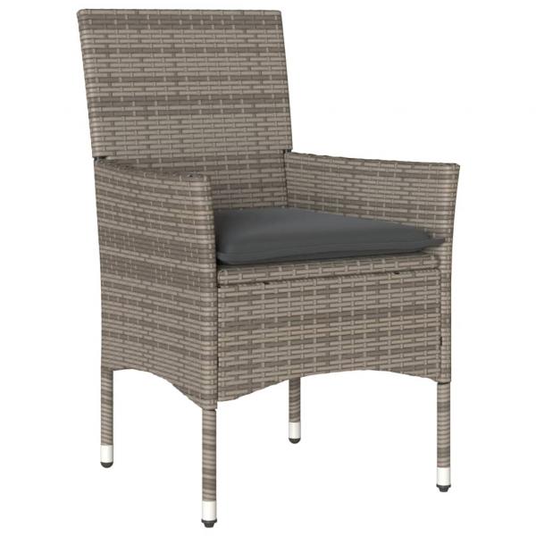 3-tlg. Bistro-Set mit Kissen Grau Poly Rattan und Glas