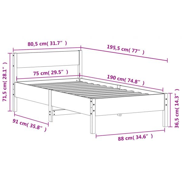 Massivholzbett ohne Matratze Weiß 75x190 cm Kiefernholz