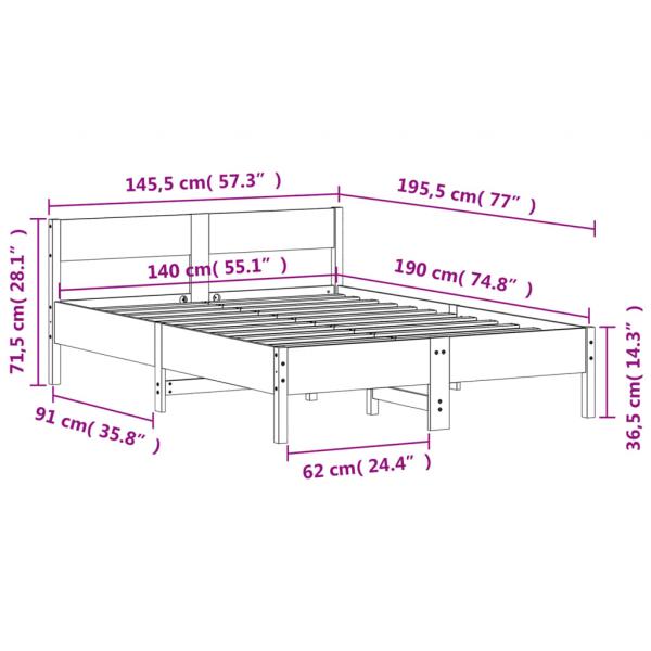 Massivholzbett ohne Matratze Wachsbraun 140x190 cm Kiefernholz