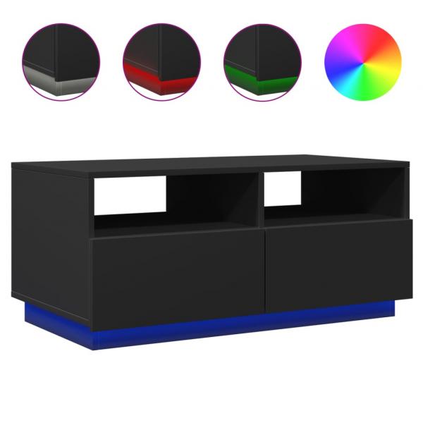 Couchtisch mit LED-Leuchten Schwarz 90x49x40 cm