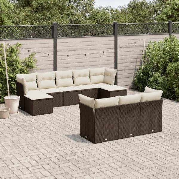 ARDEBO.de - 10-tlg. Garten-Sofagarnitur mit Kissen Braun Poly Rattan