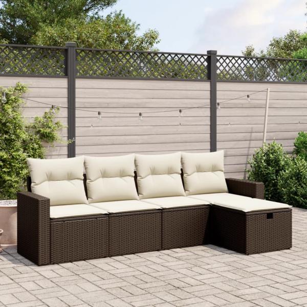 ARDEBO.de - 5-tlg. Garten-Sofagarnitur mit Kissen Braun Poly Rattan