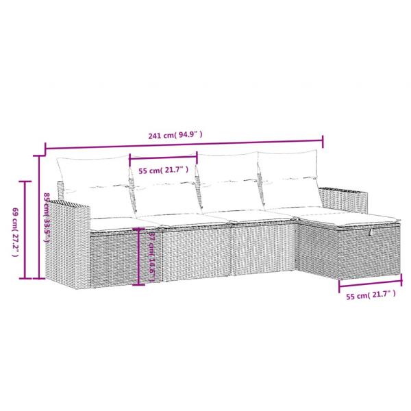 5-tlg. Garten-Sofagarnitur mit Kissen Braun Poly Rattan