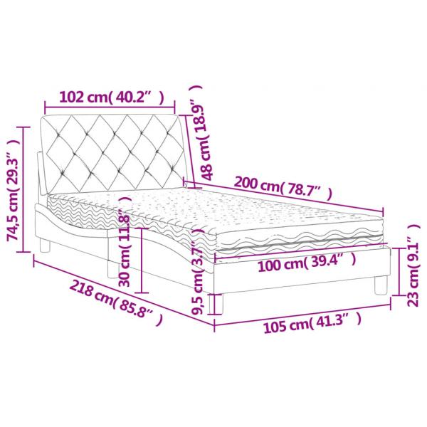 Bett mit Matratze Blau 100x200 cm Samt