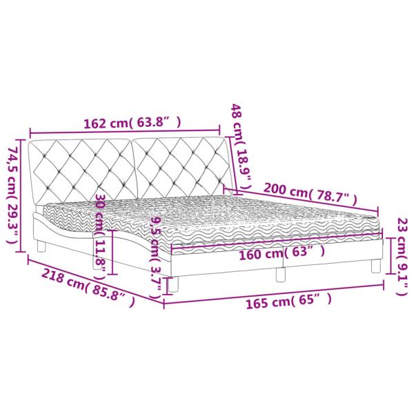 Bett mit Matratze Dunkelgrau 160x200 cm Samt