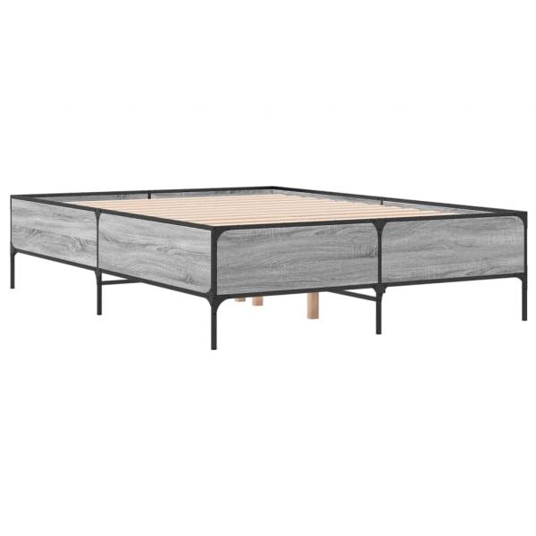 Bettgestell Grau Sonoma 135x190 cm Holzwerkstoff und Metall