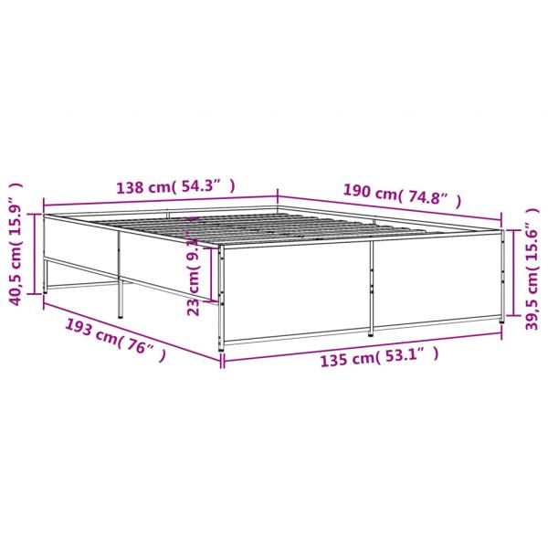 Bettgestell Räuchereiche 135x190 cm Holzwerkstoff und Metall