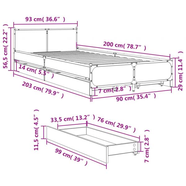 Bettgestell mit Schubladen Schwarz 90x200 cm Holzwerkstoff