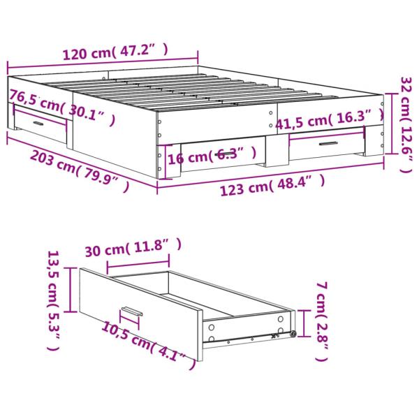 Bettgestell mit Schubladen Grau Sonoma 120x200 cm Holzwerkstoff