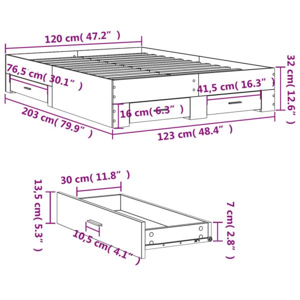 Bettgestell mit Schubladen Betongrau 120x200 cm Holzwerkstoff