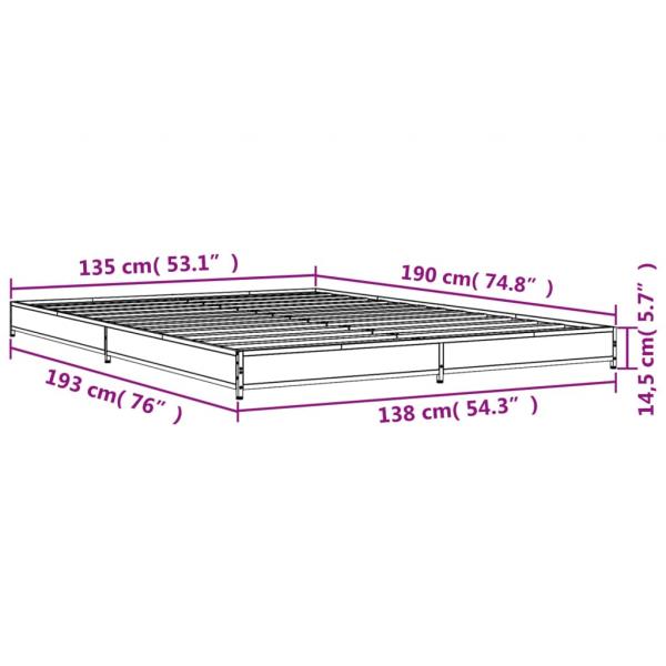 Bettgestell Braun Eichen-Optik 135x190 cm Holzwerkstoff Metall