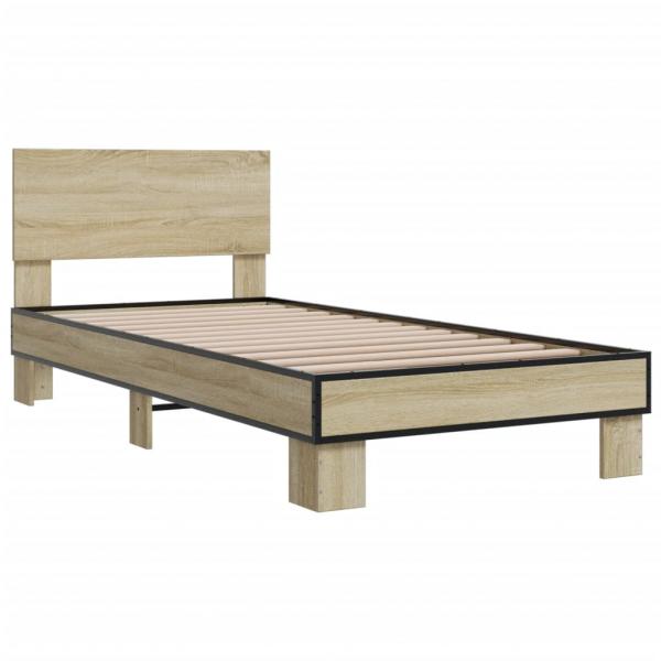 Bettgestell Sonoma-Eiche 90x200 cm Holzwerkstoff und Metall